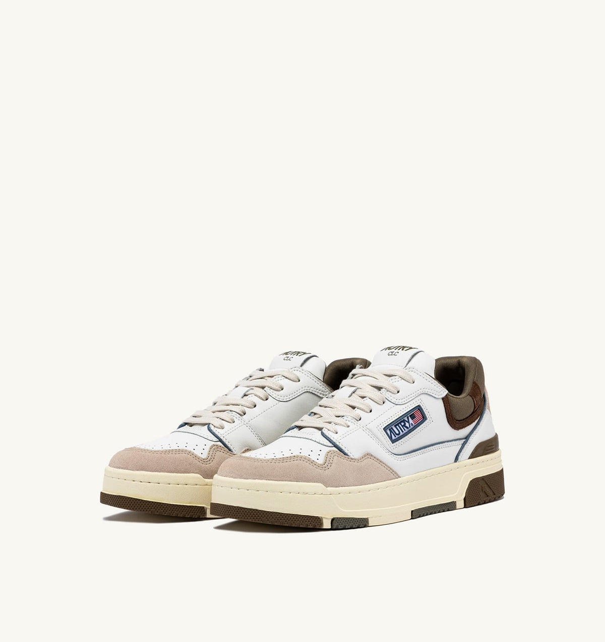 Man CLC LOW SNEAKERS IN WHITE AND COVERT GREEN LEATHER SUEDE