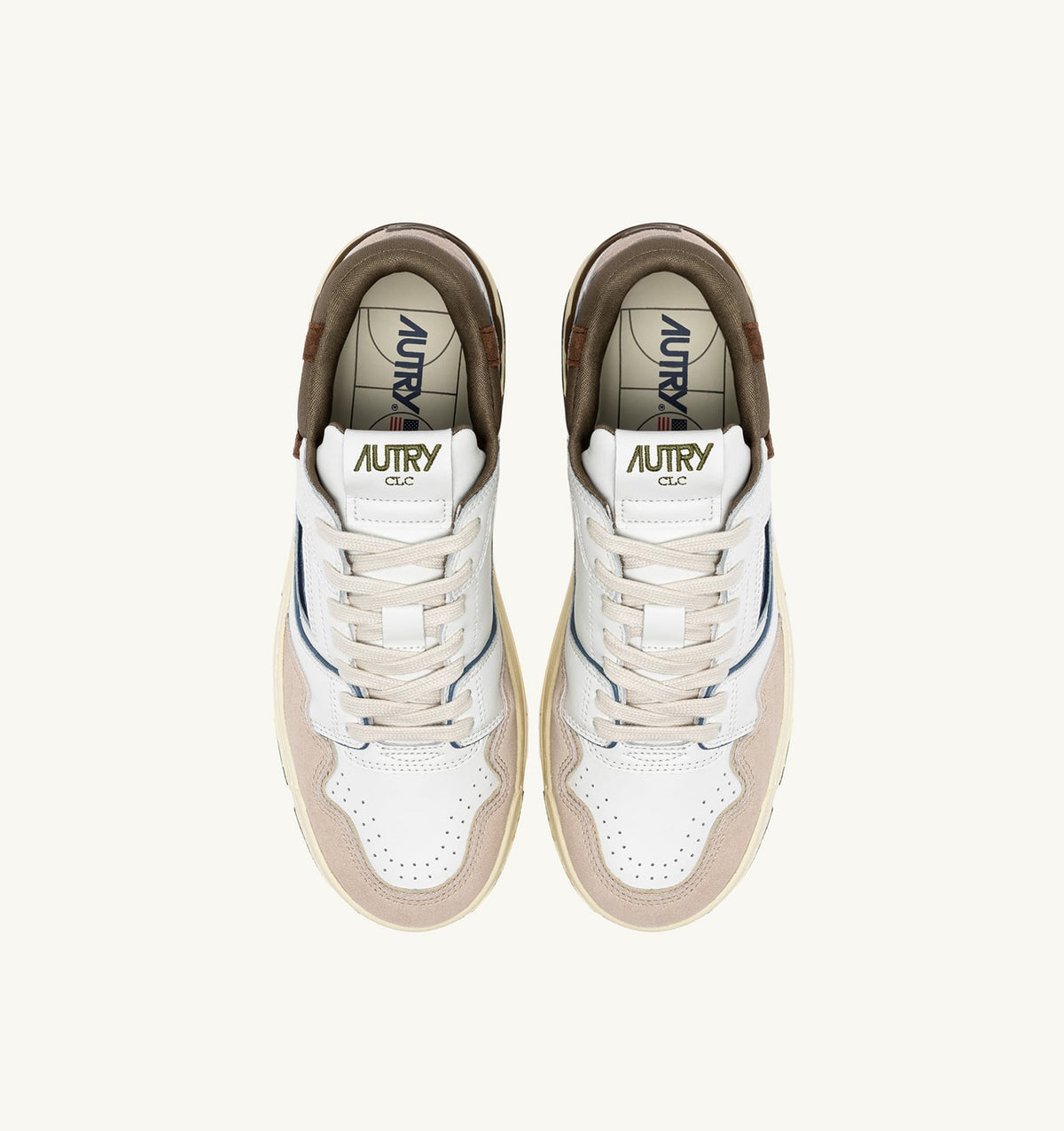 Man CLC LOW SNEAKERS IN WHITE AND COVERT GREEN LEATHER SUEDE