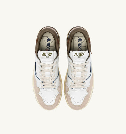 Man CLC LOW SNEAKERS IN WHITE AND COVERT GREEN LEATHER SUEDE