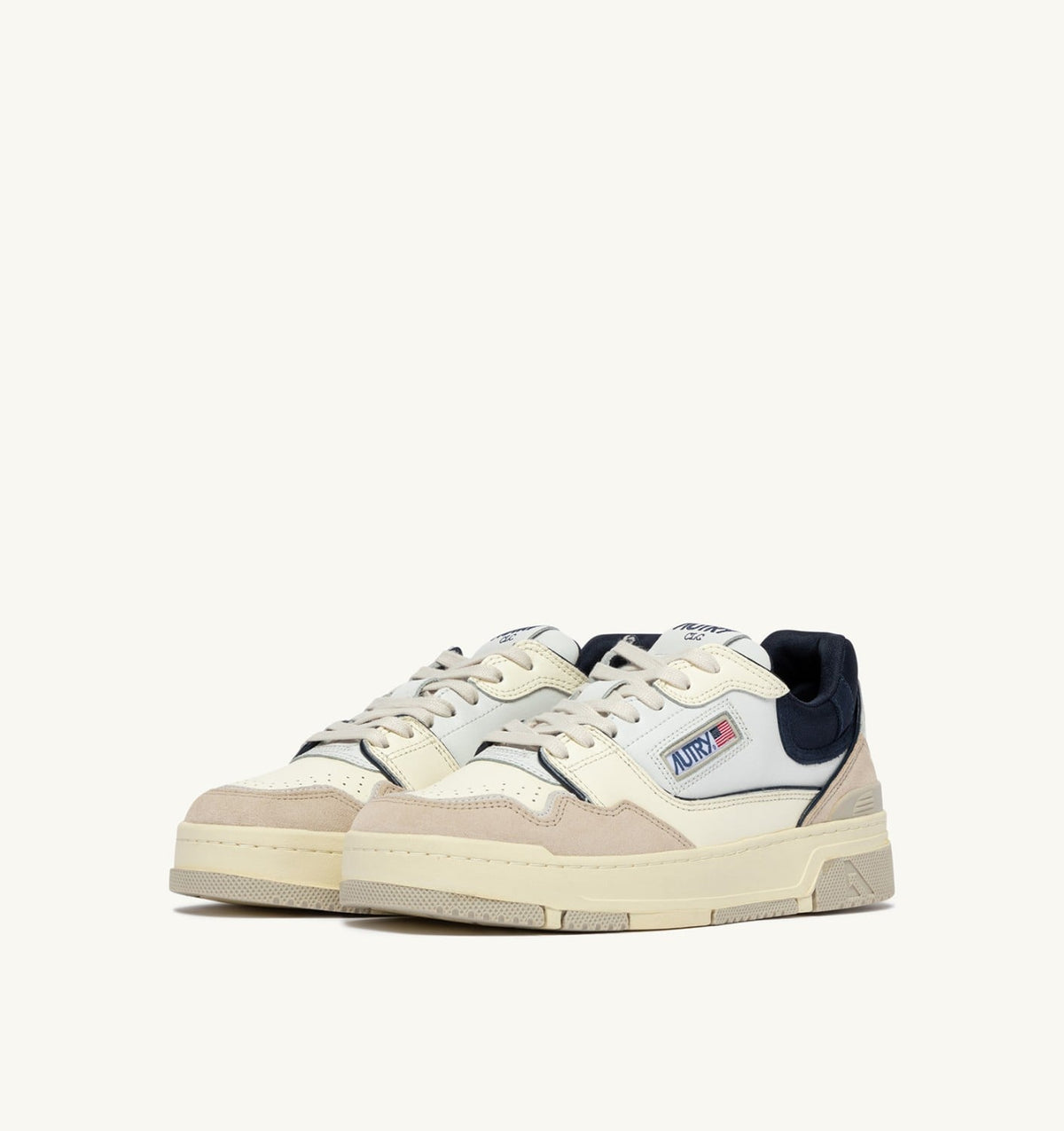 Man SNEAKERS CLC LOW IN WHITE SAND AND SPACE BLUE LEATHER AND SUEDE