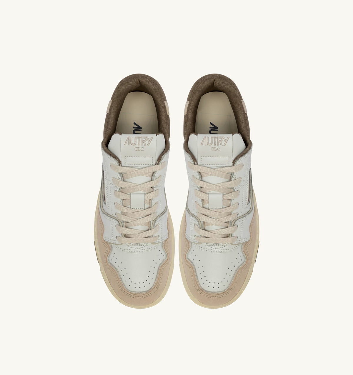 Man SNEAKERS CLC LOW IN WHITE PELICAN AND COVERT GREEN LEATHER AND SUEDE