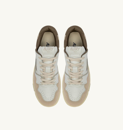 Man SNEAKERS CLC LOW IN WHITE PELICAN AND COVERT GREEN LEATHER AND SUEDE