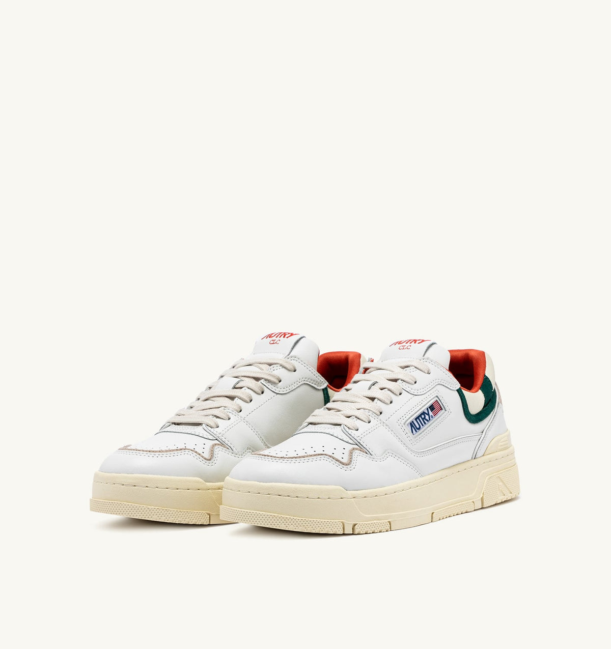 Man CLC LOW SNEAKERS IN WHITE LEATHER AND FOREST SUEDE