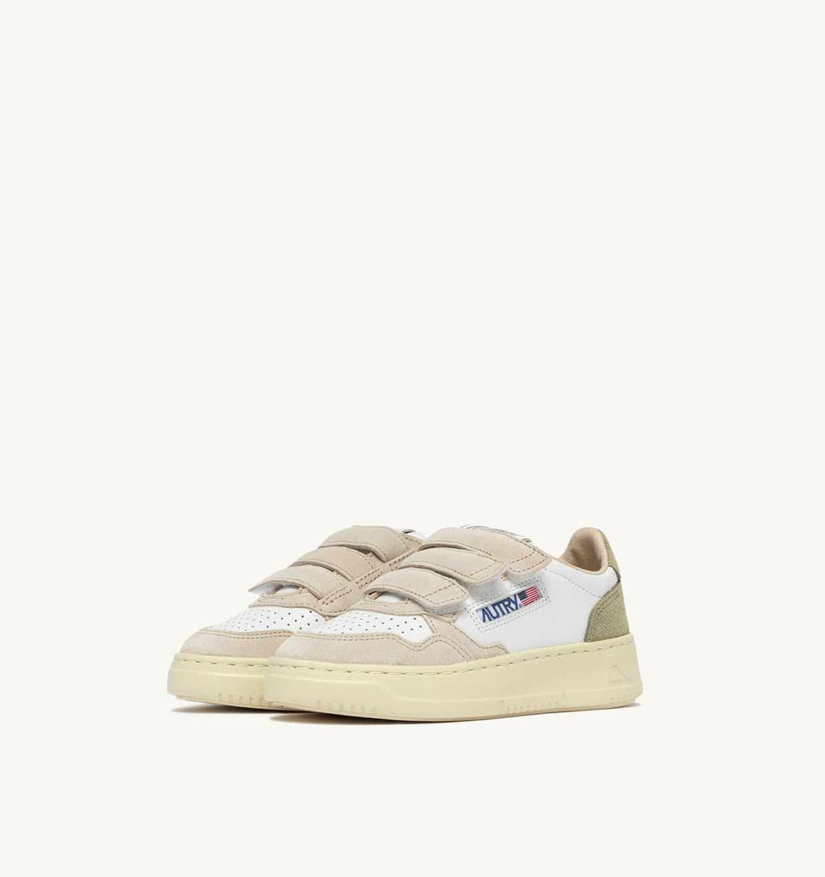 Kid MEDALIST KIDSTRIPES SNEAKERS IN WHITE LEATHER AND GREEN AND SAND SUEDE