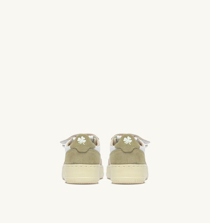 Kid MEDALIST KIDSTRIPES SNEAKERS IN WHITE LEATHER AND GREEN AND SAND SUEDE