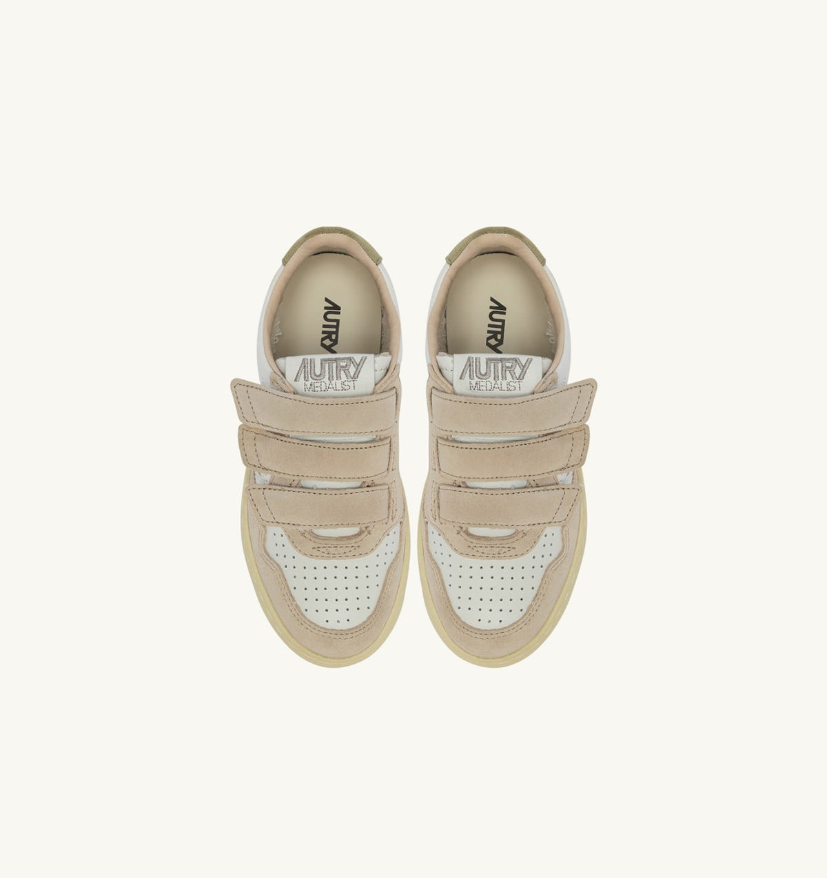Kid MEDALIST KIDSTRIPES SNEAKERS IN WHITE LEATHER AND GREEN AND SAND SUEDE