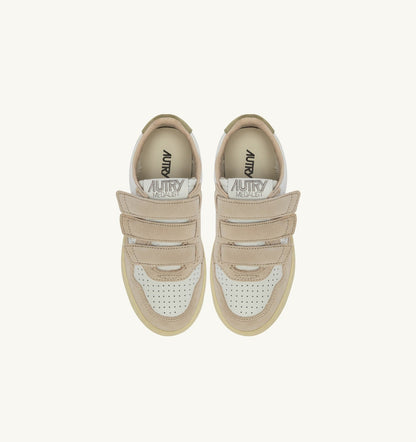 Kid MEDALIST KIDSTRIPES SNEAKERS IN WHITE LEATHER AND GREEN AND SAND SUEDE