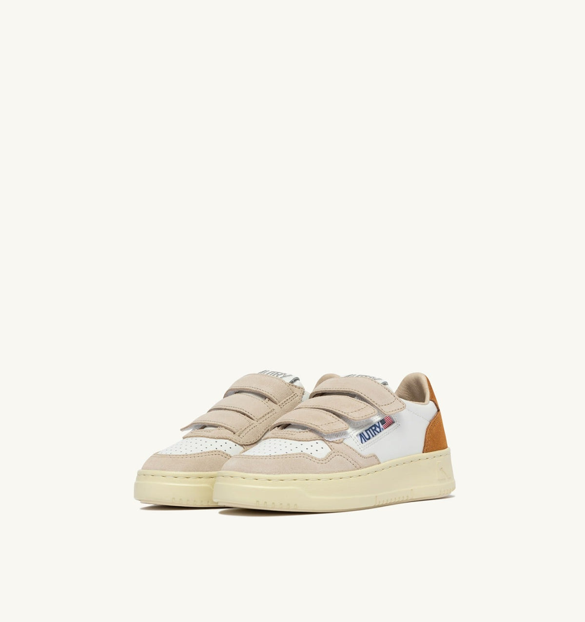 Kid MEDALIST KIDSTRIPES SNEAKERS IN WHITE LEATHER AND BROWN MUSCAT AND SAND SUEDE