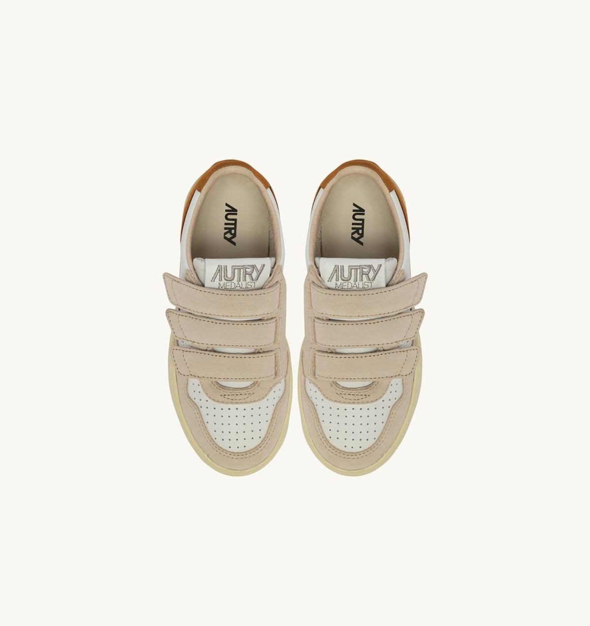 Kid MEDALIST KIDSTRIPES SNEAKERS IN WHITE LEATHER AND BROWN MUSCAT AND SAND SUEDE