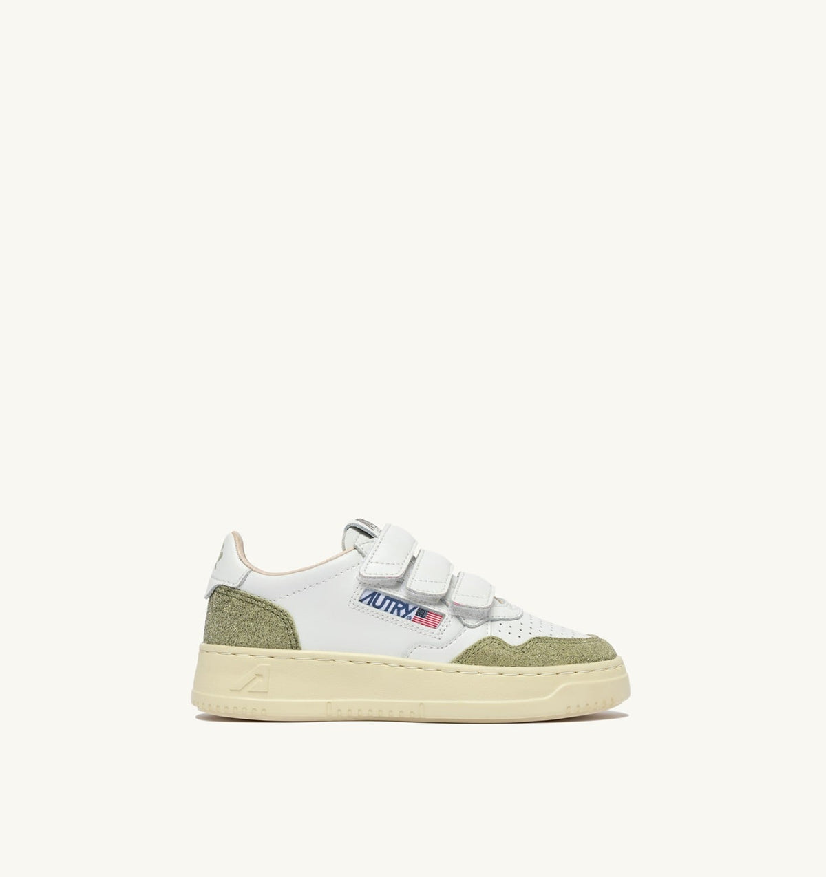 Kid MEDALIST KIDSTRIPES SNEAKERS IN WHITE LEATHER AND GLITTER SAGE LEATHER