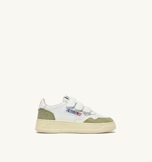 Kid MEDALIST KIDSTRIPES SNEAKERS IN WHITE LEATHER AND GLITTER SAGE LEATHER