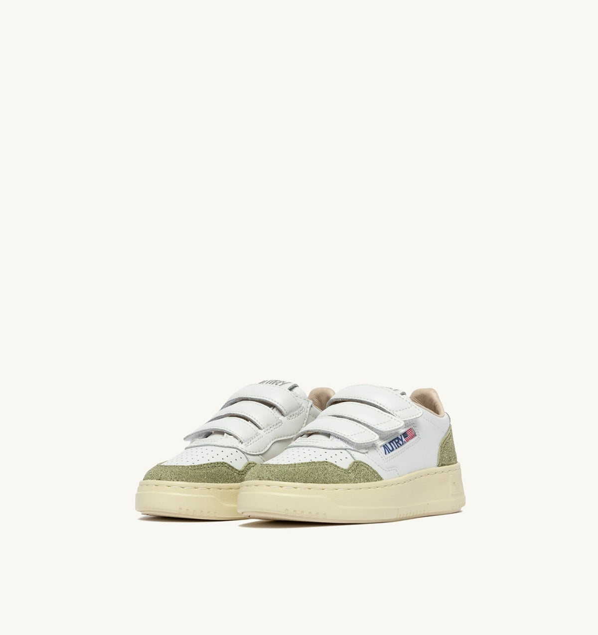 Kid MEDALIST KIDSTRIPES SNEAKERS IN WHITE LEATHER AND GLITTER SAGE LEATHER