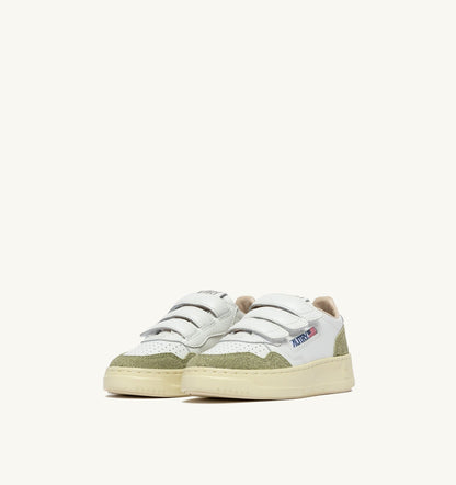 Kid MEDALIST KIDSTRIPES SNEAKERS IN WHITE LEATHER AND GLITTER SAGE LEATHER