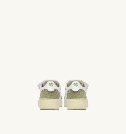 Kid MEDALIST KIDSTRIPES SNEAKERS IN WHITE LEATHER AND GLITTER SAGE LEATHER