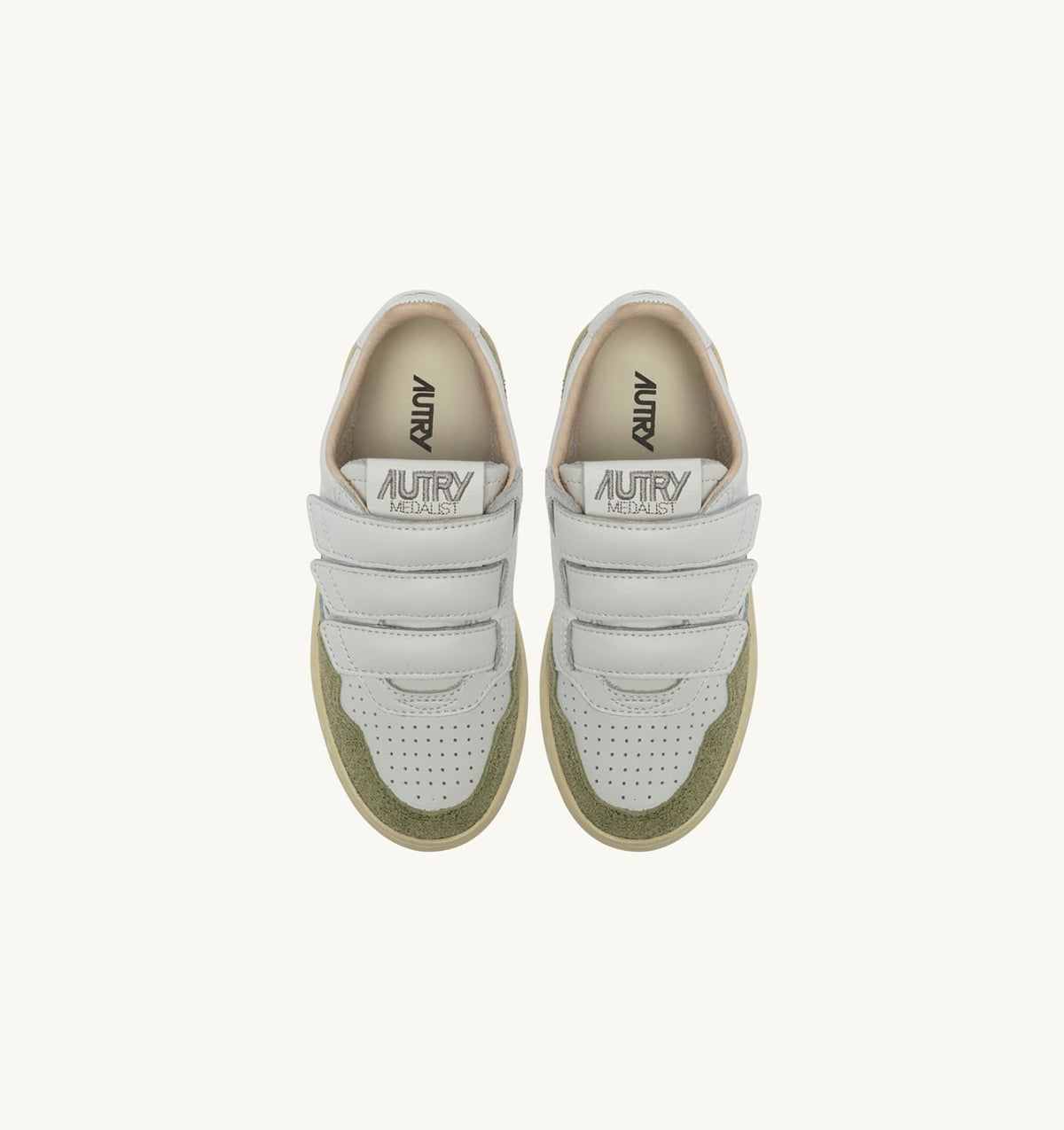Kid MEDALIST KIDSTRIPES SNEAKERS IN WHITE LEATHER AND GLITTER SAGE LEATHER