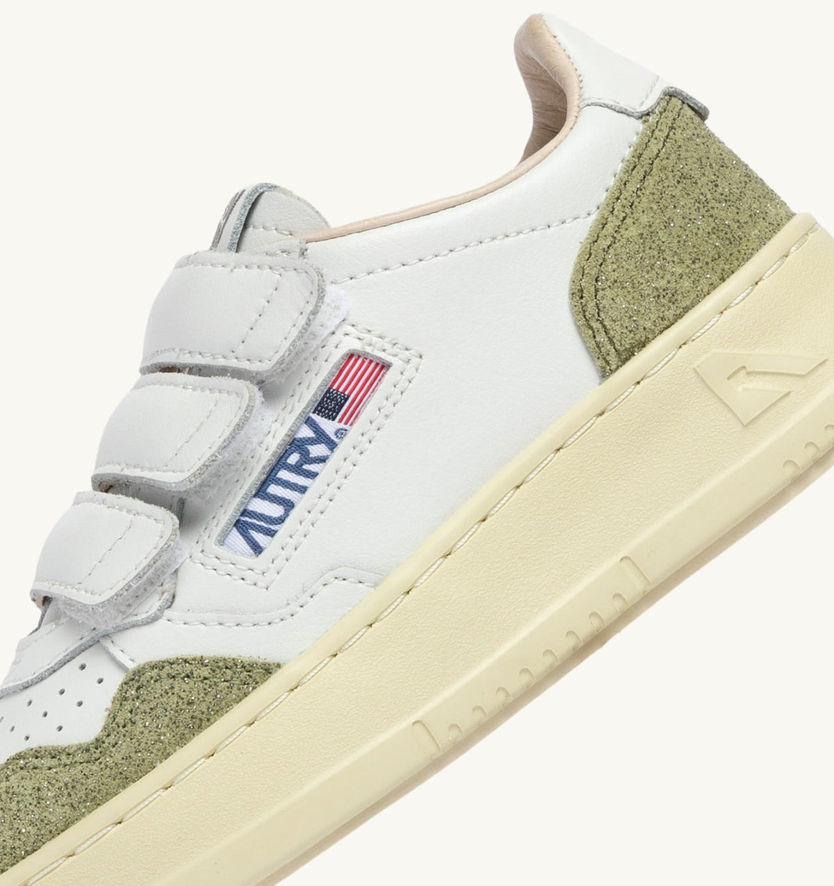 Kid MEDALIST KIDSTRIPES SNEAKERS IN WHITE LEATHER AND GLITTER SAGE LEATHER