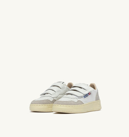 Kid MEDALIST KIDSTRIPES SNEAKERS IN WHITE LEATHER AND GLITTER GRAY LEATHER