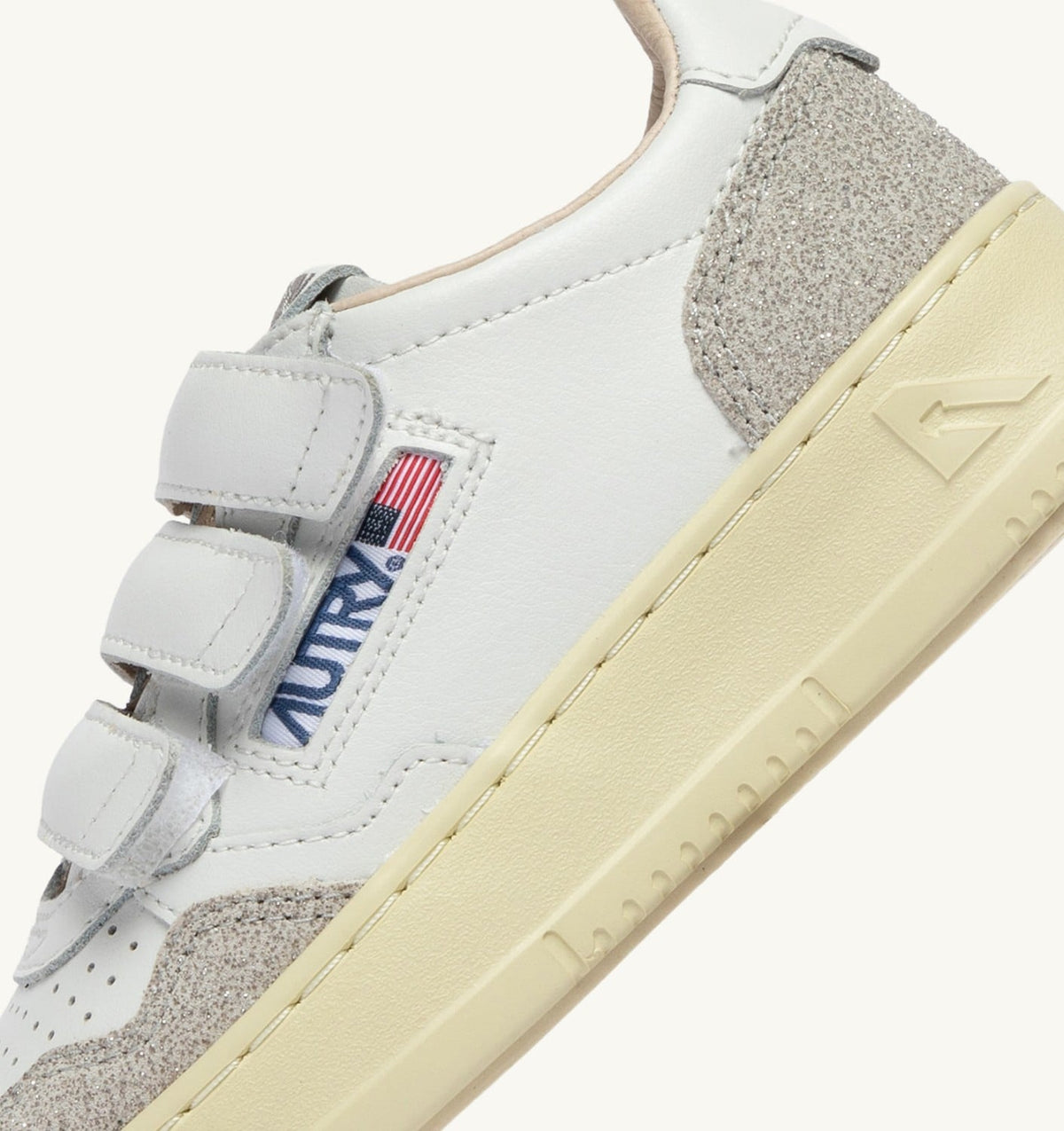 Kid MEDALIST KIDSTRIPES SNEAKERS IN WHITE LEATHER AND GLITTER GRAY LEATHER