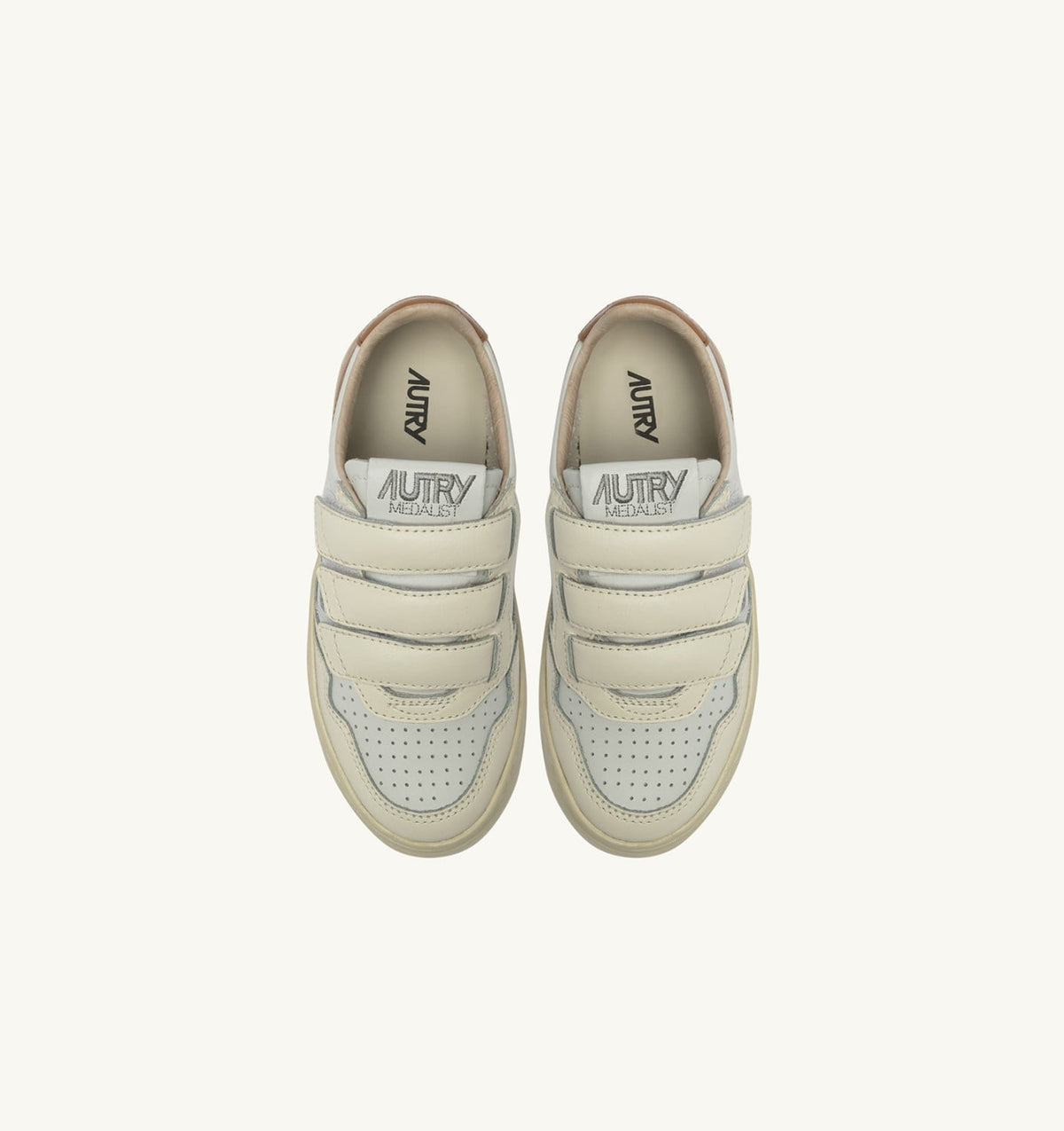 Kid MEDALIST LOW KIDSTRIPES SNEAKERS IN LEATHER COLOR WHISPER WHITE IVORY WHITE AND BROWN SUGAR