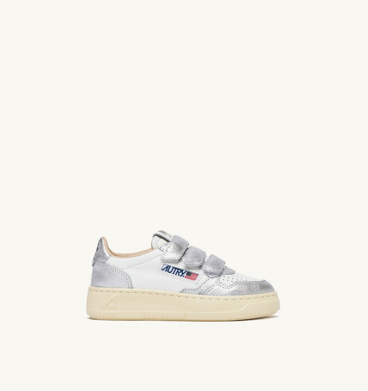 Kid MEDALIST KIDSTRIPES LOW BICOLOR SNEAKERS IN WHITE AND SILVER LEATHER