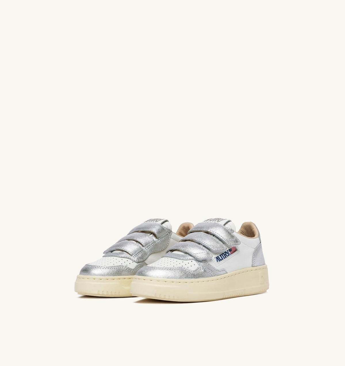 Kid MEDALIST KIDSTRIPES LOW BICOLOR SNEAKERS IN WHITE AND SILVER LEATHER