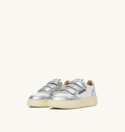 Kid MEDALIST KIDSTRIPES LOW BICOLOR SNEAKERS IN WHITE AND SILVER LEATHER