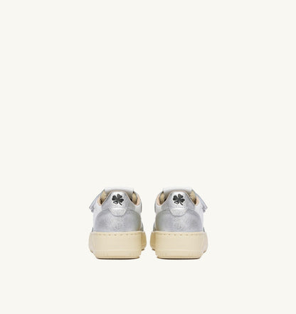 Kid MEDALIST KIDSTRIPES LOW BICOLOR SNEAKERS IN WHITE AND SILVER LEATHER
