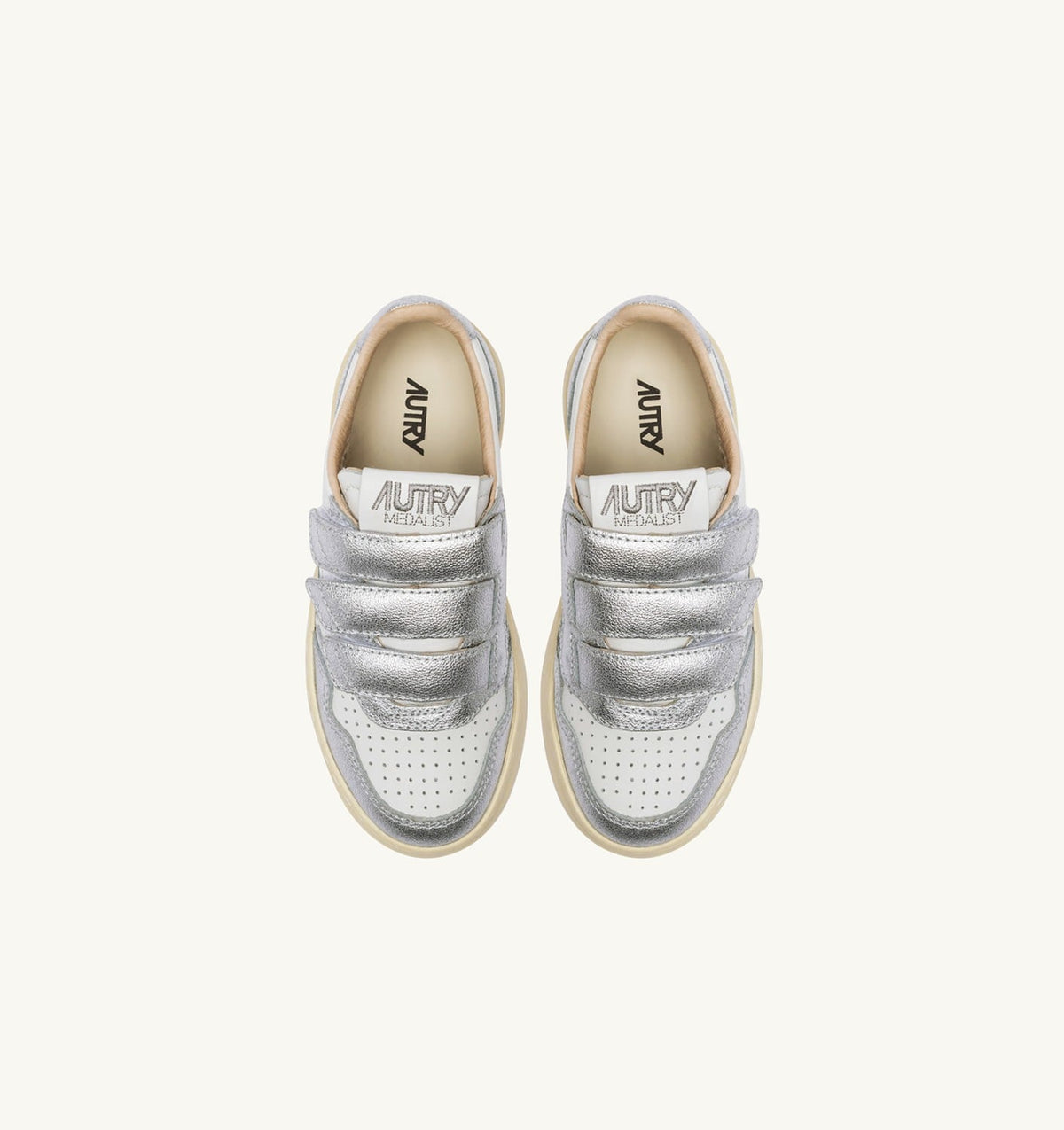 Kid MEDALIST KIDSTRIPES LOW BICOLOR SNEAKERS IN WHITE AND SILVER LEATHER