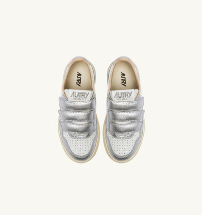 Kid MEDALIST KIDSTRIPES LOW BICOLOR SNEAKERS IN WHITE AND SILVER LEATHER