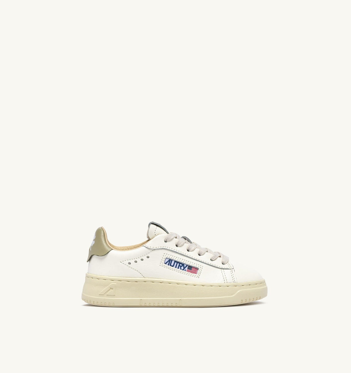 Kid SNEAKERS DALLAS KIDS LOW IN MARSHMALLOW AND GRAY GREEN LEATHER