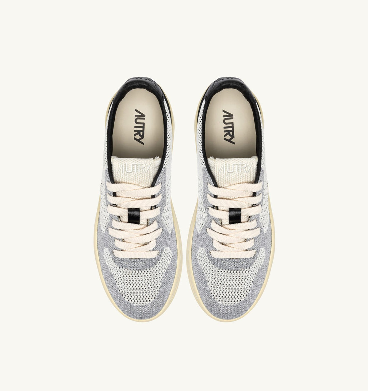 Woman MEDALIST EASEKNIT LOW SNEAKERS IN IVORY WHITE BLACK AND SILVER KNIT