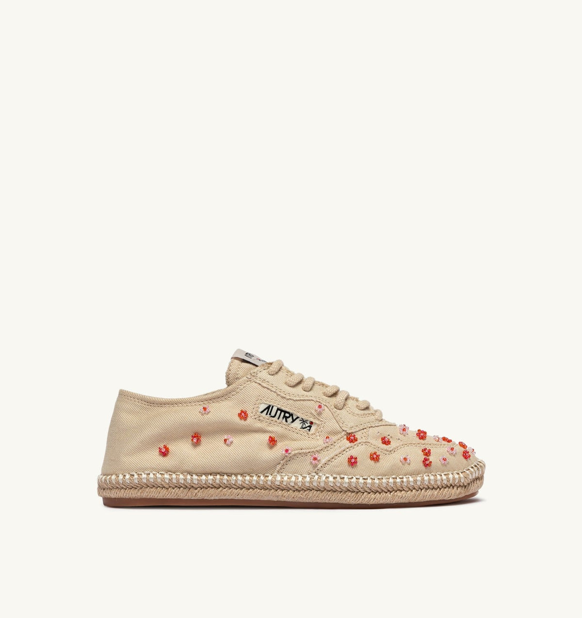 Woman SANDY IN IVORY WHITE AND RED CANVAS WITH BEADS