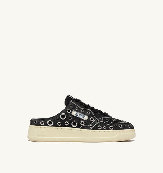 Woman MEDALIST MULE SNEAKERS IN BLACK LEATHER WITH STUDDED DETAILS