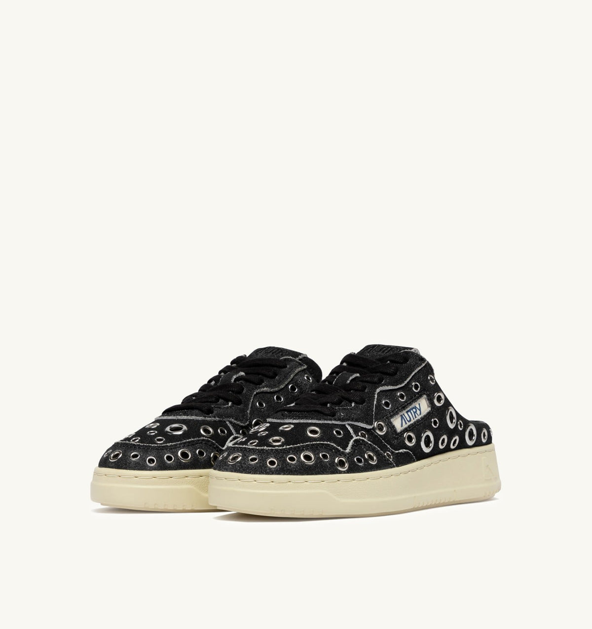 Woman MEDALIST MULE SNEAKERS IN BLACK LEATHER WITH STUDDED DETAILS
