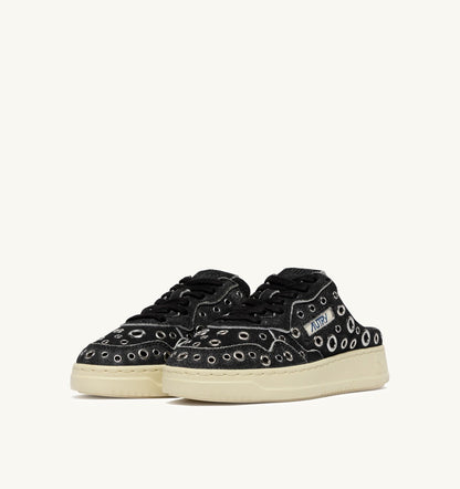 Woman MEDALIST MULE SNEAKERS IN BLACK LEATHER WITH STUDDED DETAILS