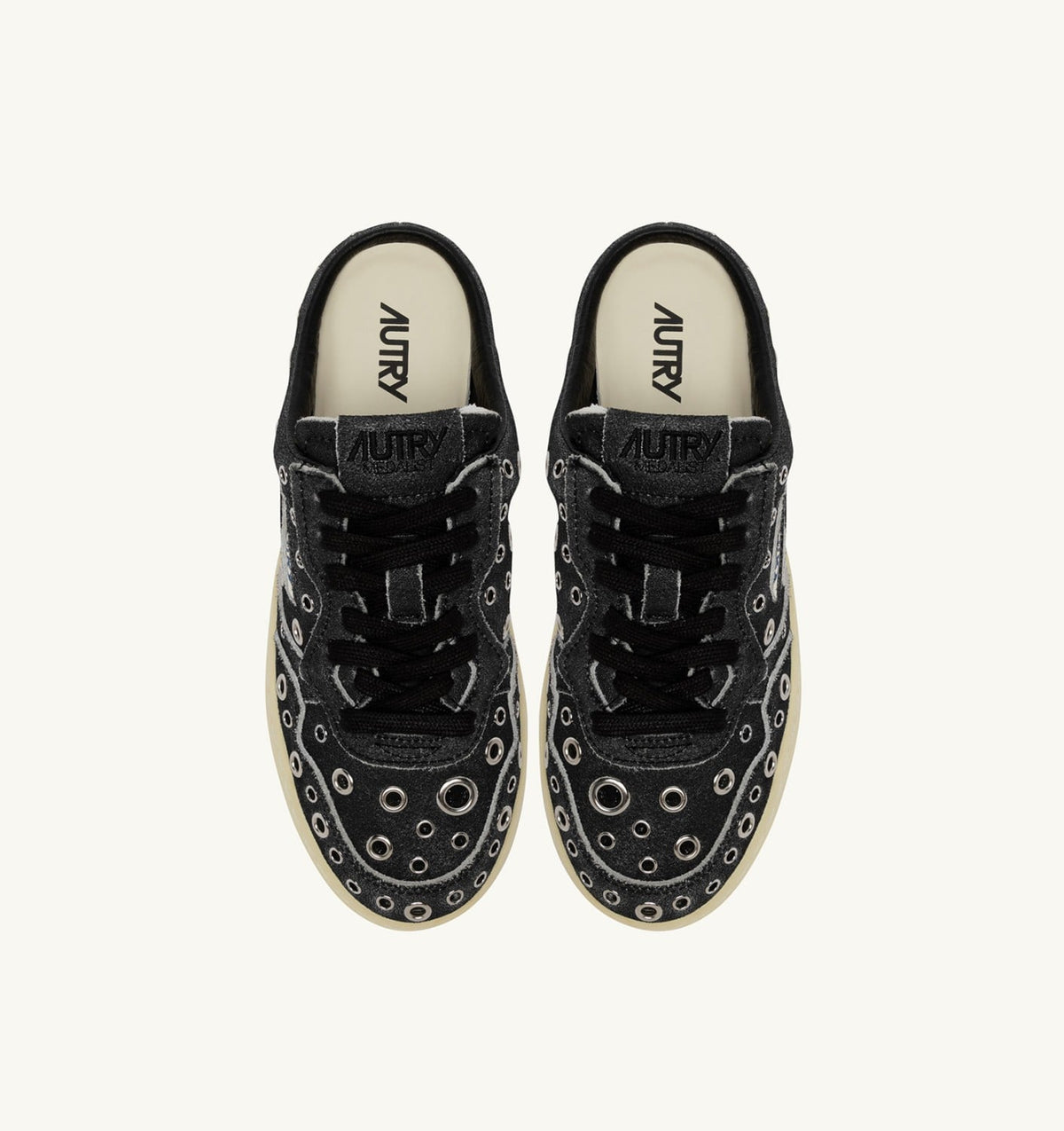 Woman MEDALIST MULE SNEAKERS IN BLACK LEATHER WITH STUDDED DETAILS
