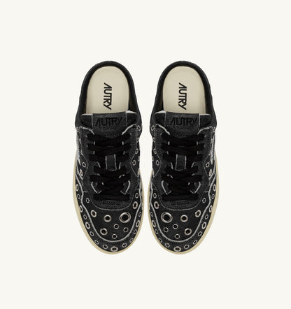 Woman MEDALIST MULE SNEAKERS IN BLACK LEATHER WITH STUDDED DETAILS