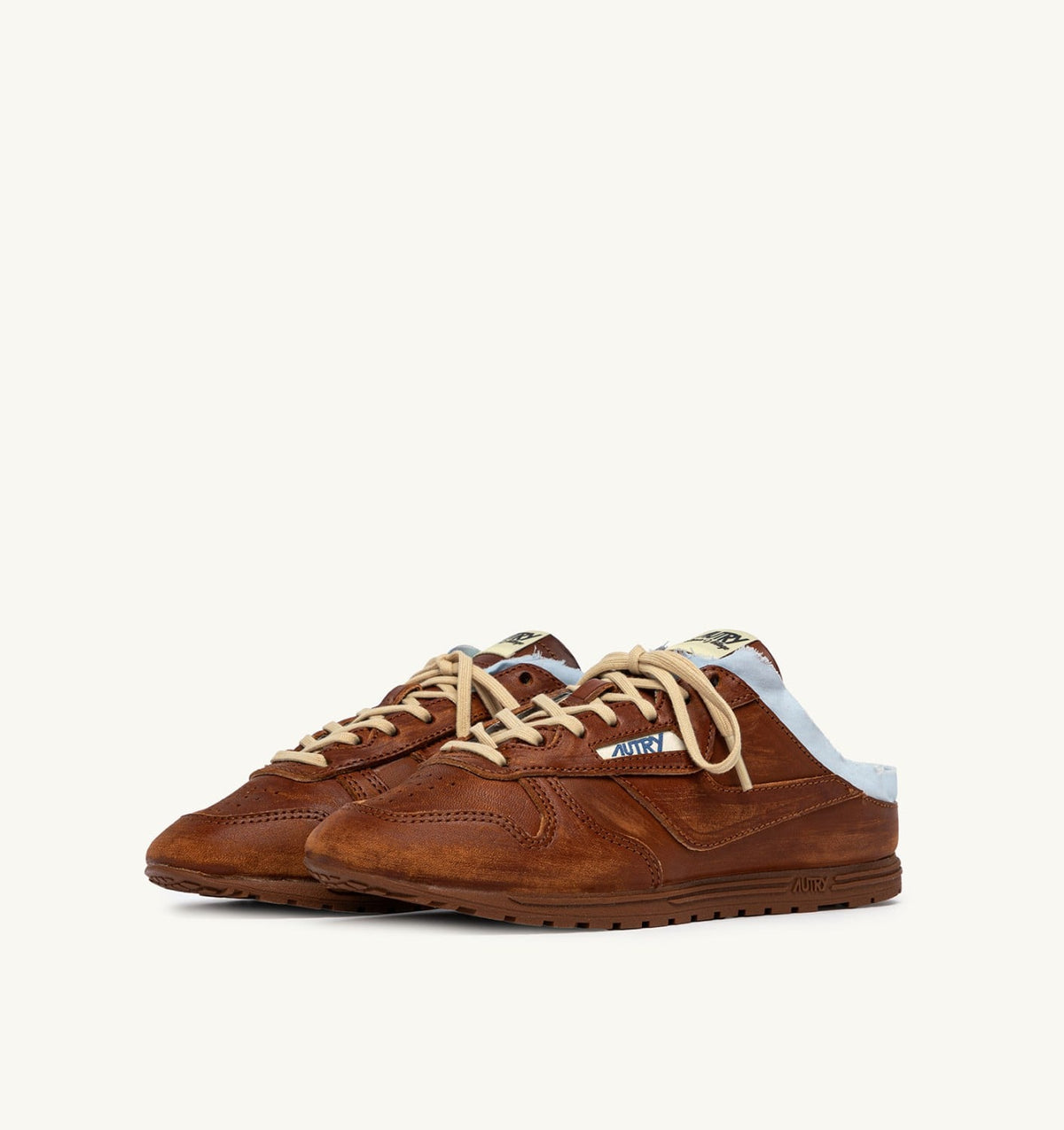 Woman WINDSPIN MULE SNEAKERS IN SHIRT BUFF AND AZURE LEATHER