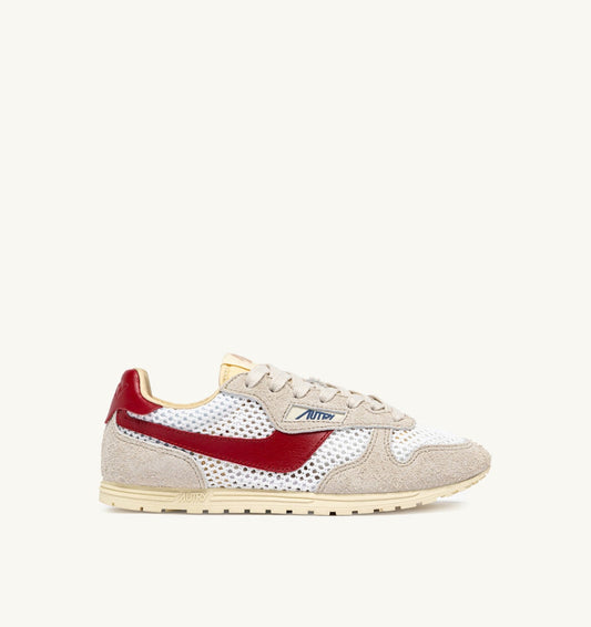Woman WINDSPIN SNEAKERS IN WHITE SAND AND RED MESH AND LEATHER