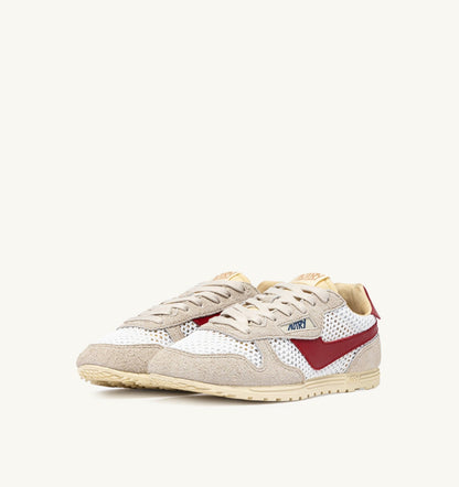 Woman WINDSPIN SNEAKERS IN WHITE SAND AND RED MESH AND LEATHER