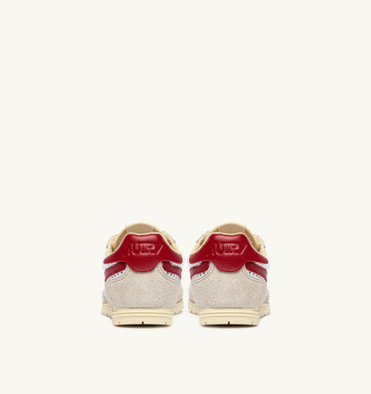 Woman WINDSPIN SNEAKERS IN WHITE SAND AND RED MESH AND LEATHER