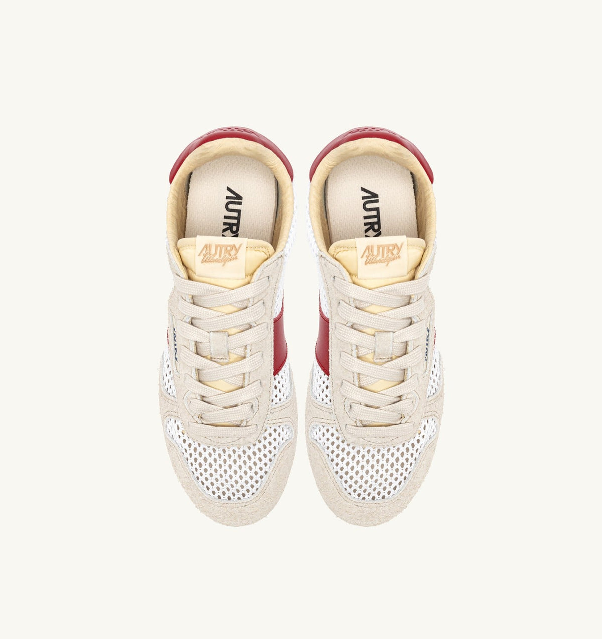 Woman WINDSPIN SNEAKERS IN WHITE SAND AND RED MESH AND LEATHER