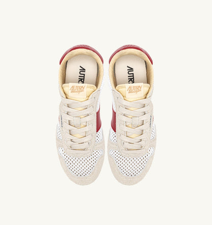 Woman WINDSPIN SNEAKERS IN WHITE SAND AND RED MESH AND LEATHER