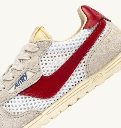 Woman WINDSPIN SNEAKERS IN WHITE SAND AND RED MESH AND LEATHER