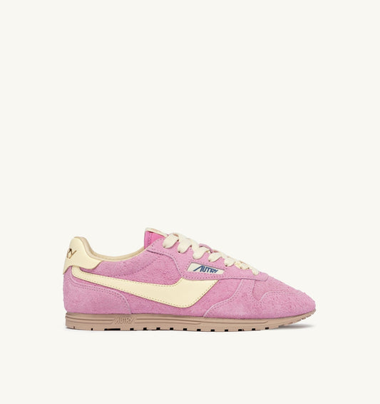 Woman WINDSPIN SNEAKERS IN ROSE POMPADUR AND RUTABAGA SUEDE AND LEATHER