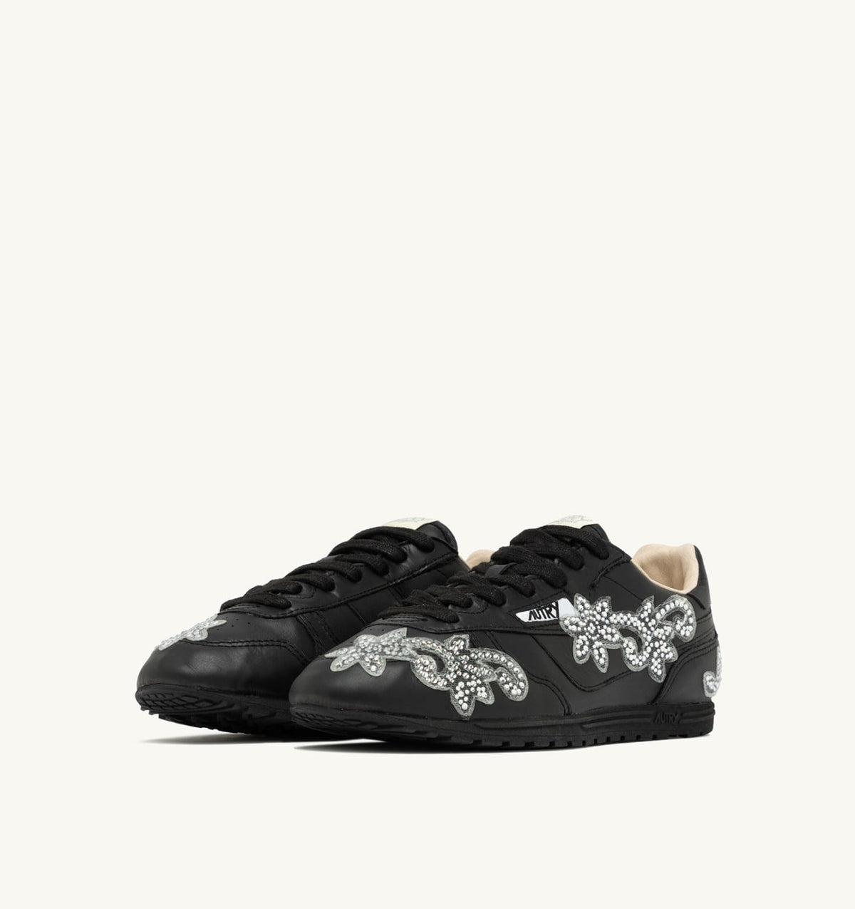 Woman WINDSPIN SNEAKERS IN BLACK LEATHER WITH DECORATIONS