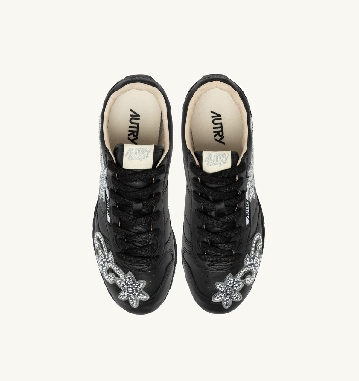 Woman WINDSPIN SNEAKERS IN BLACK LEATHER WITH DECORATIONS