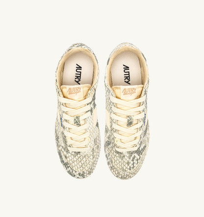 Woman WINDSPIN SNEAKERS IN LEATHER WITH SNAKE DIAMOND PRINT COLOR ROCK AND RUTABAGA