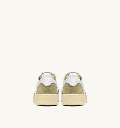 Man MEDALIST LOW SNEAKERS IN WHITE LEATHER AND GRAY GREEN SUEDE
