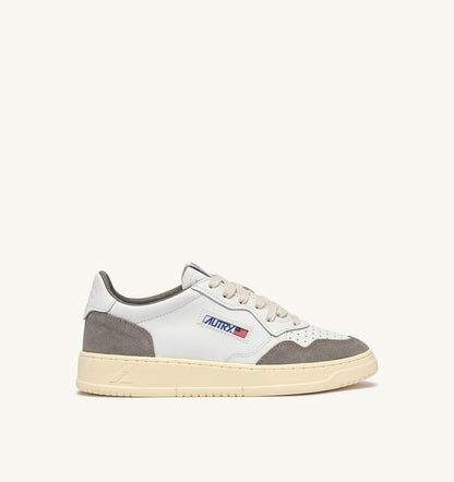 Man MEDALIST LOW SNEAKERS IN WHITE LEATHER AND CEMENT SUEDE